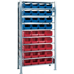 Steckregal H2000xB1000xT400mm Grundregal 10 Stahlböden 16xMK3Z blau,20xMK3Z rot Steckregal H2000xB1000xT400mm Grundregal 10 Stahlböden 16xMK3Z blau,20xMK3Z rot