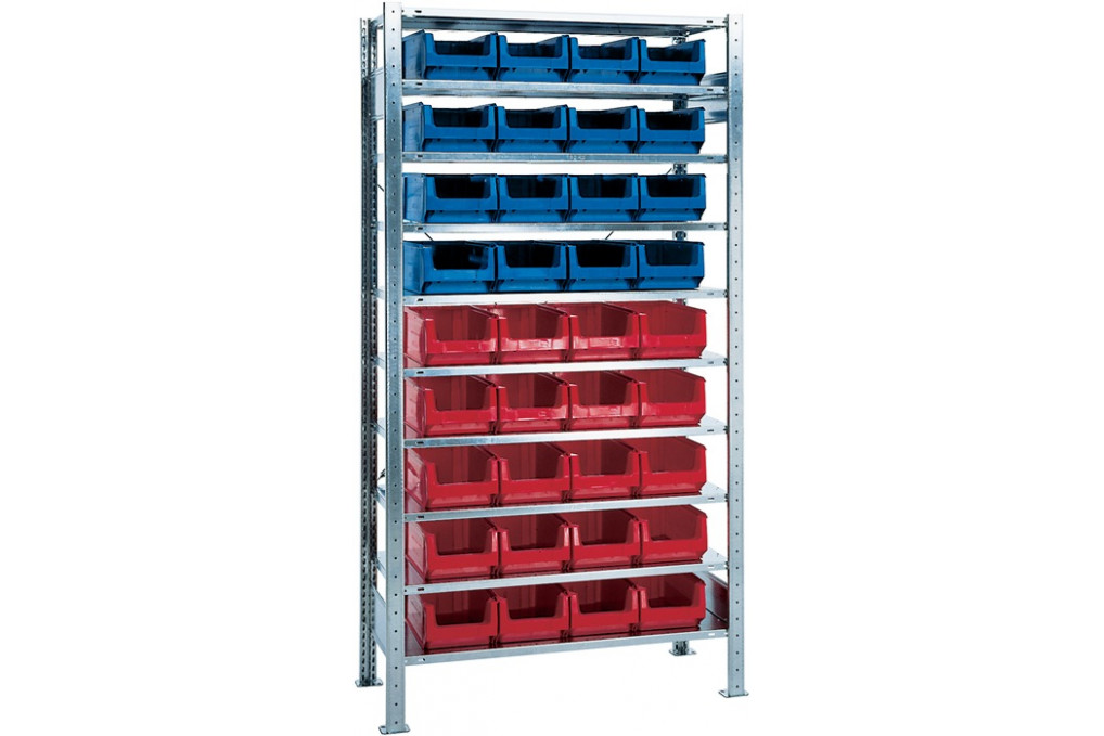 Steckregal H2000xB1000xT400mm Grundregal 10 Stahlböden 16xMK3Z blau,20xMK3Z rot Steckregal H2000xB1000xT400mm Grundregal 10 Stahlböden 16xMK3Z blau,20xMK3Z rot