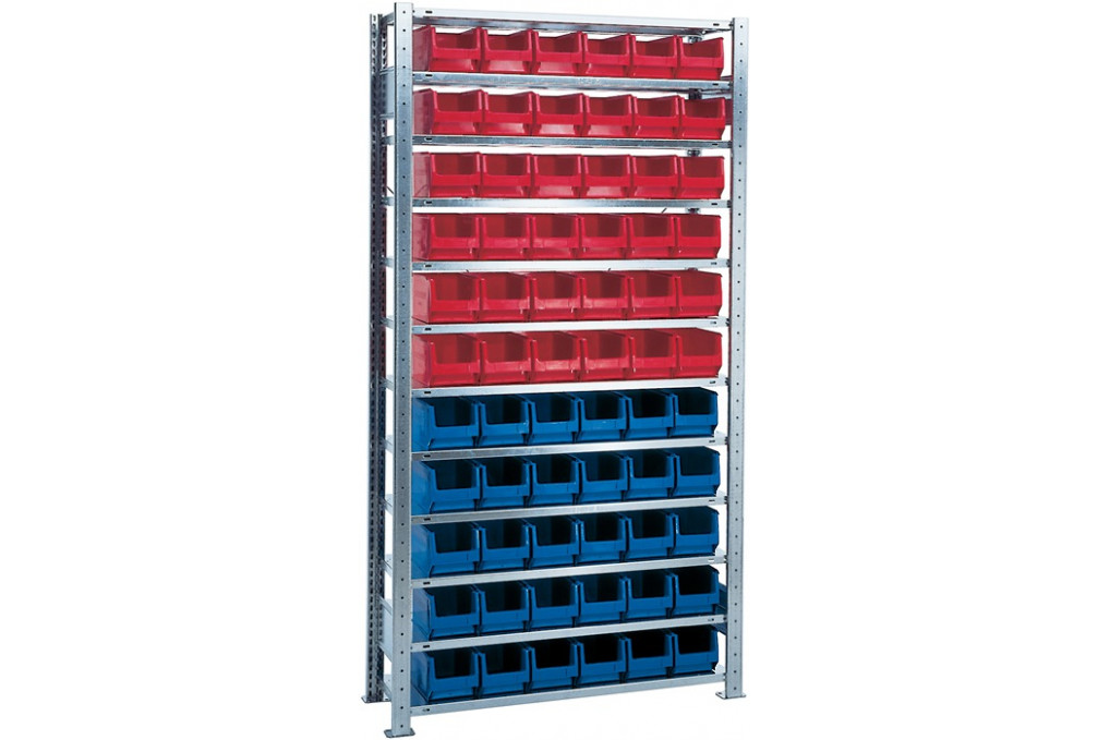 Steckregal H2000xB1000xT300mm Grundregal 12 Stahlböden 30xMK4 blau,36xMK4 rot Steckregal H2000xB1000xT300mm Grundregal 12 Stahlböden 30xMK4 blau,36xMK4 rot