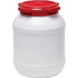 Weithalsfass 26,0l PE weiß m.rotem Deckel o.Tragegriffe Einfüllöffnung D.203mm Weithalsfass 26,0l PE weiß m.rotem Deckel o.Tragegriffe Einfüllöffnung D.203mm