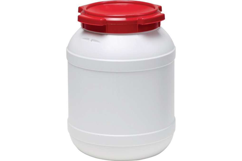 Weithalsfass 26,0l PE weiß m.rotem Deckel o.Tragegriffe Einfüllöffnung D.203mm Weithalsfass 26,0l PE weiß m.rotem Deckel o.Tragegriffe Einfüllöffnung D.203mm