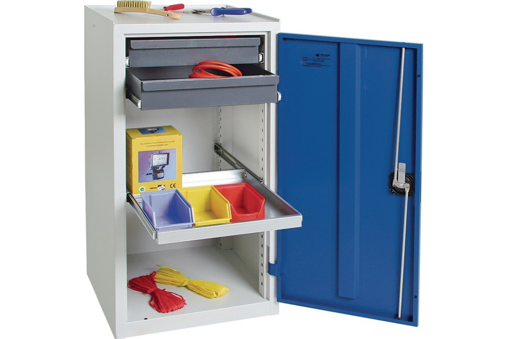 Werkzeug Beistellschrank H1000xB500xT500mm 2Schubl.,1Bd.lichtgrau enzianblau Werkzeug Beistellschrank H1000xB500xT500mm 2Schubl.,1Bd.lichtgrau enzianblau