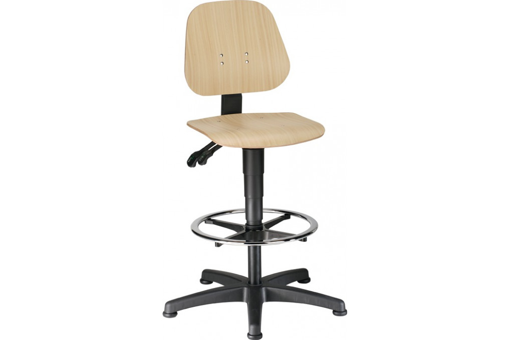Arbeitsdrehstuhl Unitec Bodengleiter Fußring Buche 580 850mm BIMOS Arbeitsdrehstuhl Unitec Bodengleiter Fußring Buche 580 850mm BIMOS