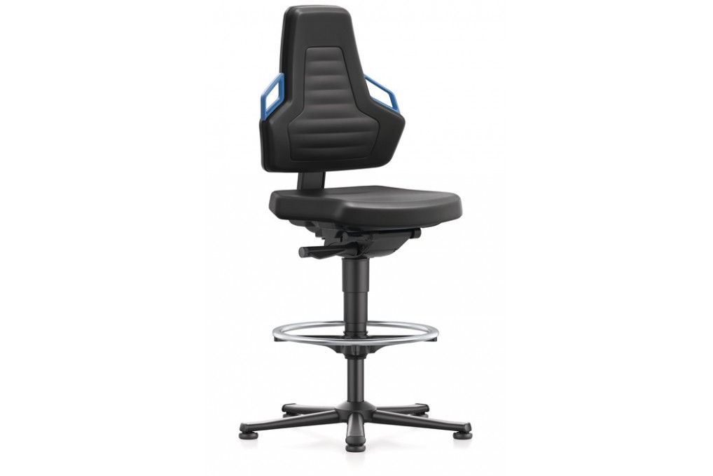 Arbeitsdrehstuhl Nexxit Bodengleiter Fußring Grifffarbe blau Integralschaum Arbeitsdrehstuhl Nexxit Bodengleiter Fußring Grifffarbe blau Integralschaum