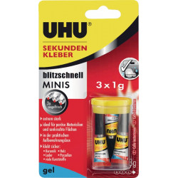 Sekundenkleber blitzschnell MINIS Gel 3x 1g farblos Tube UHU