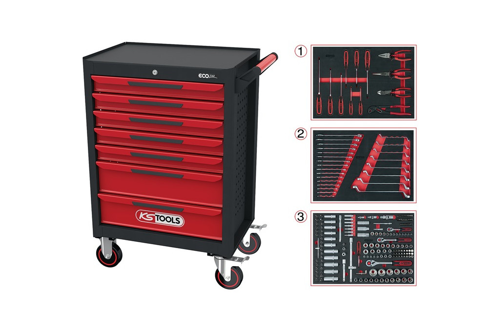 Wkz.wagen ECOline B748xT459xH1014mm 300kg 7 Schubl.215 tlg.Stahlbl.KS TOOLS