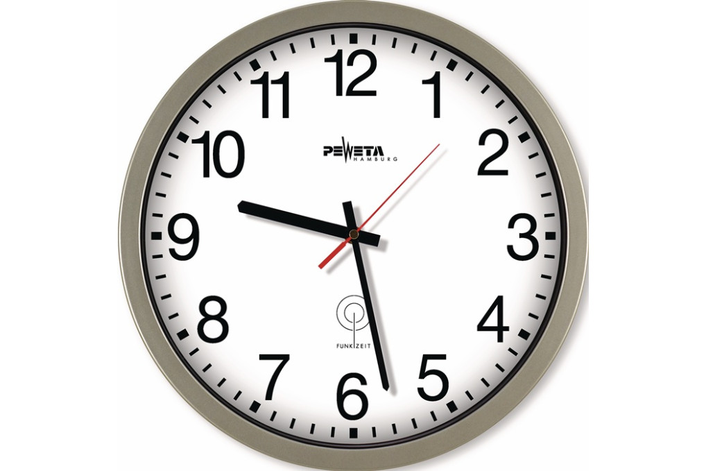 Funkuhr Funkuhr Ku.silber D.350mm 1,5V arabische Zahlen PEWETA Funkuhr Funkuhr Ku.silber D.350mm 1,5V arabische Zahlen PEWETA