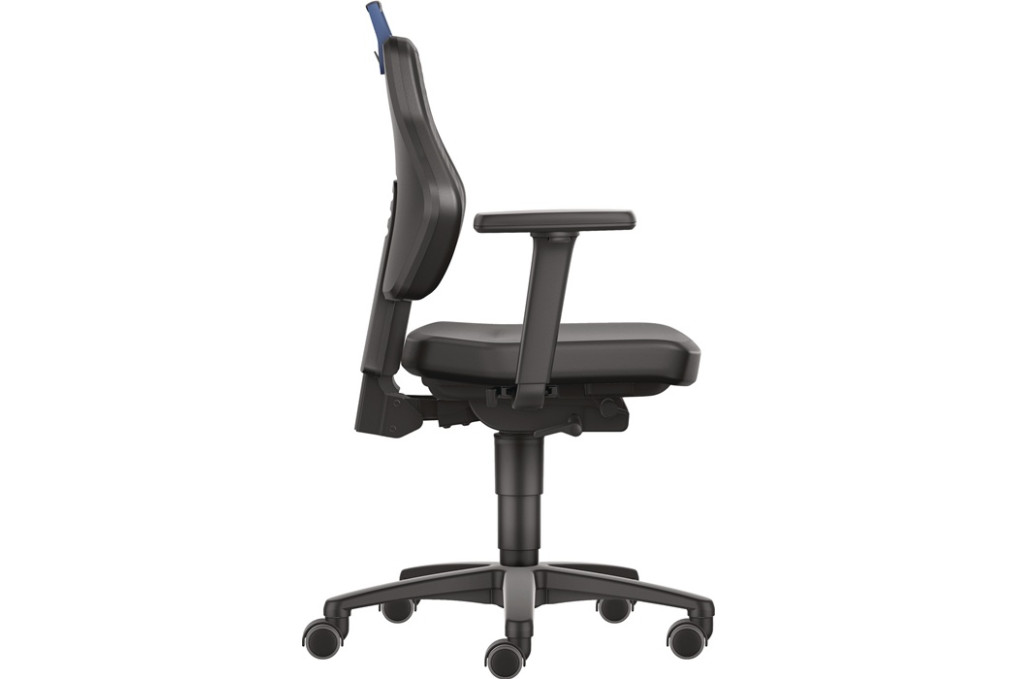 Arbeitsdrehstuhl Rl.Kunstleder schwarz Grifffarbe blau 450 600mm TECWERK