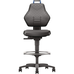 Arbeitsdrehstuhl Rl. Fußring Kunstleder schwarz Grifffarbe blau 580 860mm TW