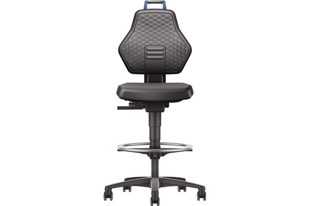 Arbeitsdrehstuhl Rl. Fußring Kunstleder schwarz Grifffarbe blau 580 860mm TW