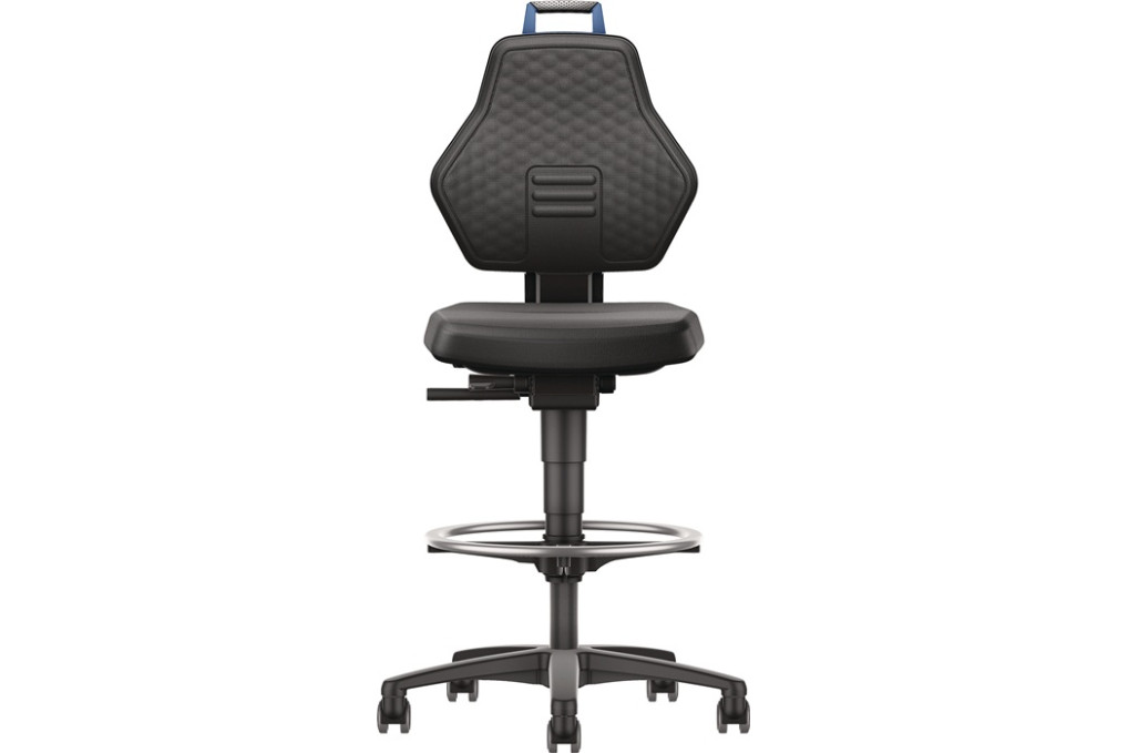 Arbeitsdrehstuhl Rl. Fußring Supertec schwarz Grifffarbe blau 580 860mm TECWERK