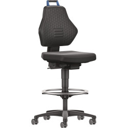 Arbeitsdrehstuhl Rl. Fußring Supertec schwarz Grifffarbe blau 580 860mm TECWERK