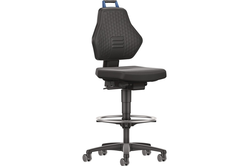 Arbeitsdrehstuhl Rl. Fußring Supertec schwarz Grifffarbe blau 580 860mm TECWERK