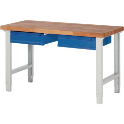 Werkbank Ser.BK 650 B1500xT700xH790 1140mm Buche massiv grau blau 2 Schubl.TW
