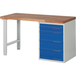 Werkbank Ser.BK 650 B1500xT700xH840mm Buche massiv grau blau 5 Schubl.TECWERK