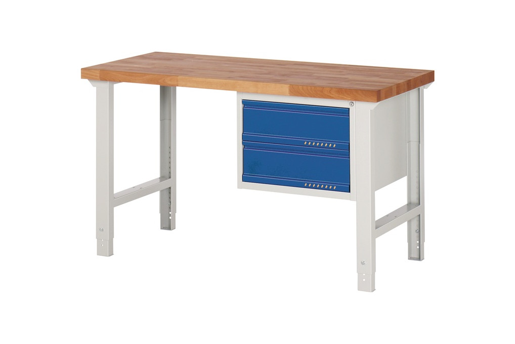 Werkbank Ser.BK 650 B1500xT700xH790 1140mm Buche lichtgrau blau 2 Schubl.TECWERK