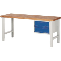 Werkbank Ser.BK 650 B2000xT700xH790 1140mm Buche lichtgrau blau 2 Schubl.TECWERK