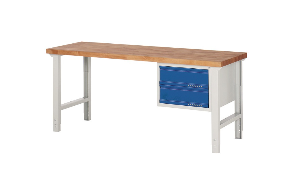 Werkbank Ser.BK 650 B2000xT700xH790 1140mm Buche lichtgrau blau 2 Schubl.TECWERK