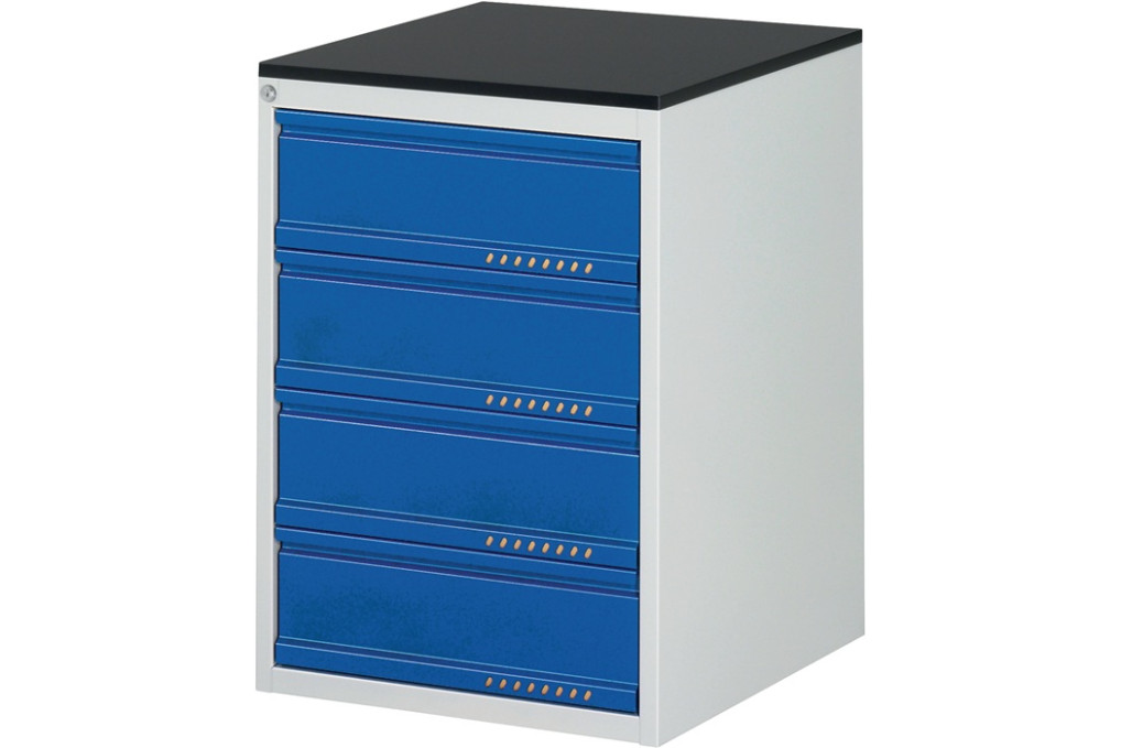 Schubladenschrank BK 650 H820xB580xT650mm grau blau 4 Schubl.Einfach.TECWERK