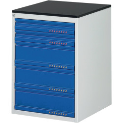 Schubladenschrank BK 650 H820xB580xT650mm grau blau 5 Schubl.Einfach.TECWERK