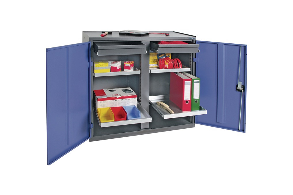 Werkzeug Beistellschrank H1000xB1000xT500mm 2Schubl.,4Bd.anthrazit blau TECWERK Werkzeug Beistellschrank H1000xB1000xT500mm 2Schubl.,4Bd.anthrazit blau TECWERK