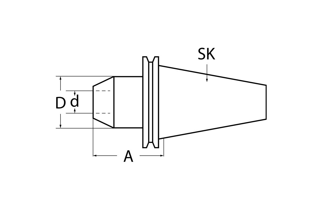 Flächenspannfutter DIN 69871AD Weldon Spann D.20mm SK40 A. L.100mm TECWERK Flächenspannfutter DIN 69871AD Weldon Spann D.20mm SK40 A. L.100mm TECWERK