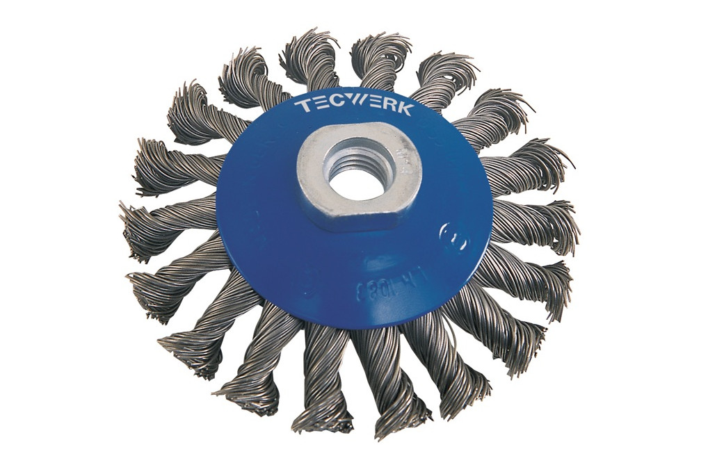 Kegelbürste D.100mm Drahtstärke 0,5mm STA 13mm 12500min ¹ TECWERK Kegelbürste D.100mm Drahtstärke 0,5mm STA 13mm 12500min ¹ TECWERK
