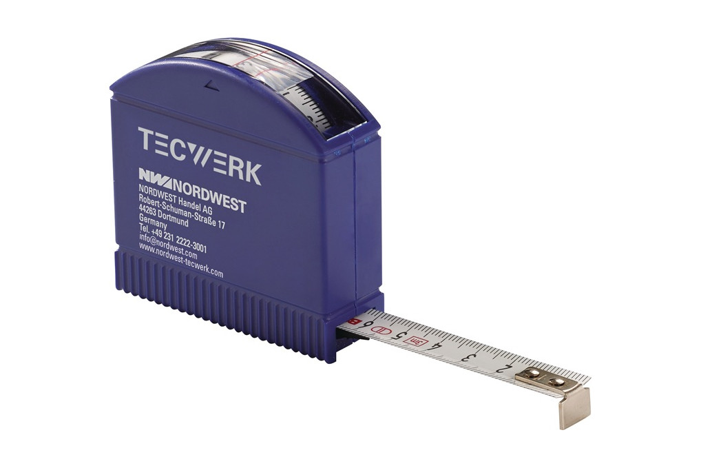 Taschenrollbandmaß L.3m B.13mm mm cm EG II Ku.Sichtfenster TECWERK