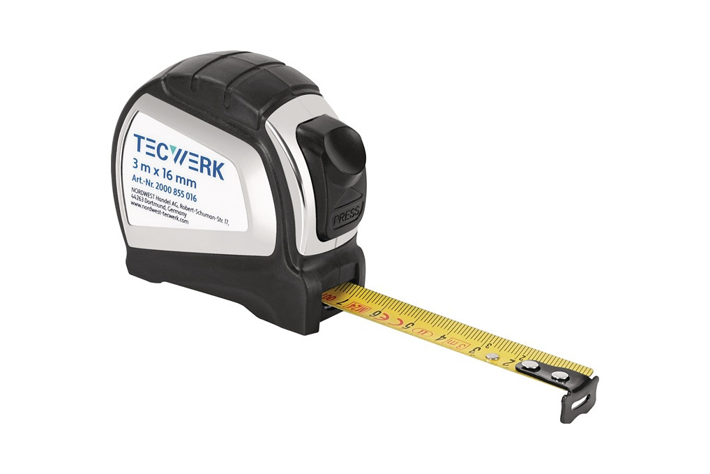 Taschenrollbandmaß L.5m B.19mm mm cm EG II 2K Automatic TECWERK