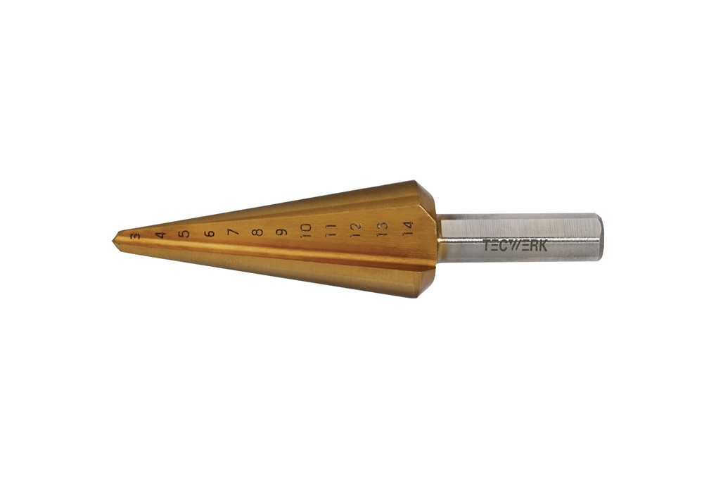Blechschälbohrer Bohrber.3 14mm HSS TiN Gesamt L.58mm Z.2 TECWERK