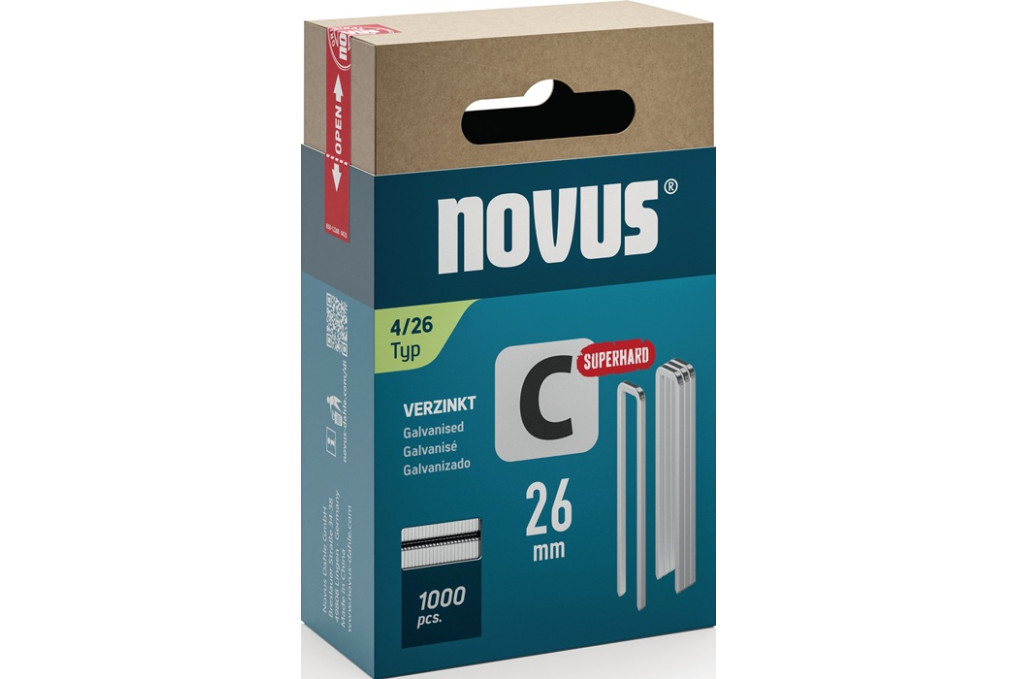 Schmalrückenklammer C Typ 4 B.6mm Schenkel L.26mm Draht B.1,1mm 1000 St.NOVUS