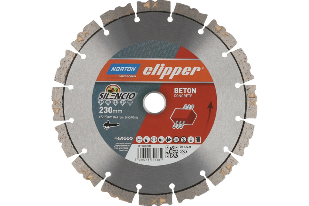 Diamanttrennscheibe Pro Beton Silencio D.230mm Bohr.22,23mm Seg. B.2,6mm