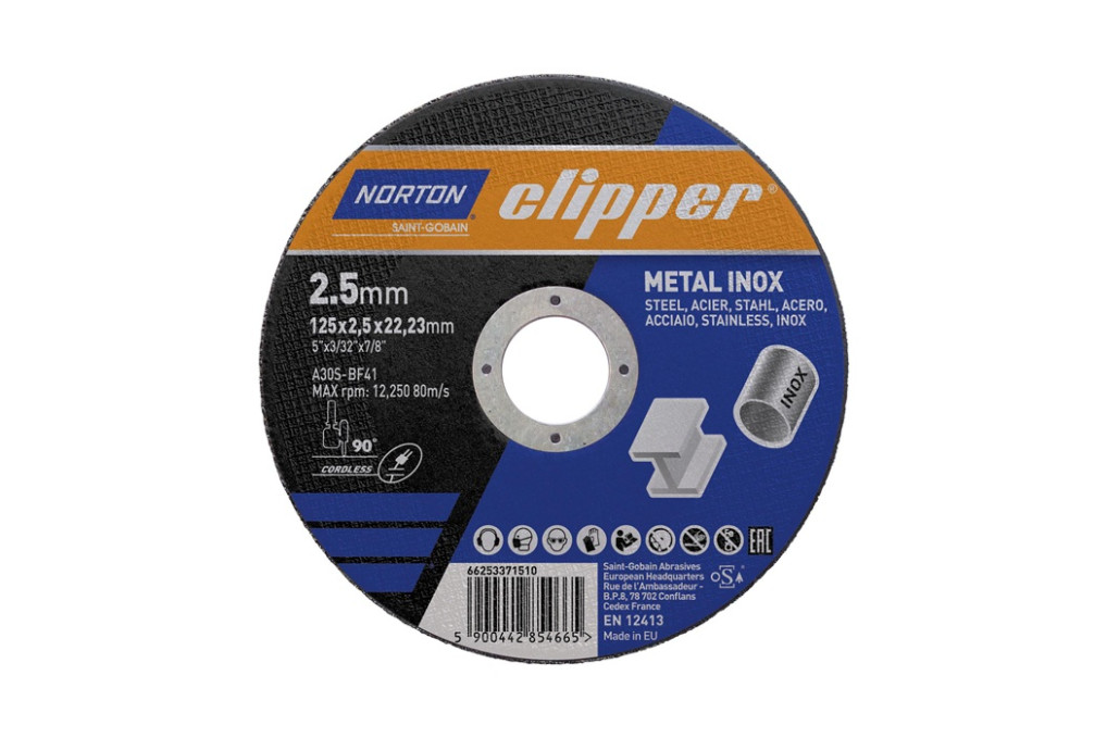 Trennscheibe D125x2,5mm Typ 41 Metall Inox Bohr.22,23mm NORTON CLIPPER