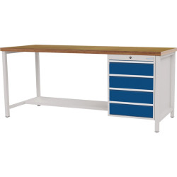 Werkbank signalblau lichtgrau B2000xH859xT750mm Buche Multiplex 40mm 4 Schubl.
