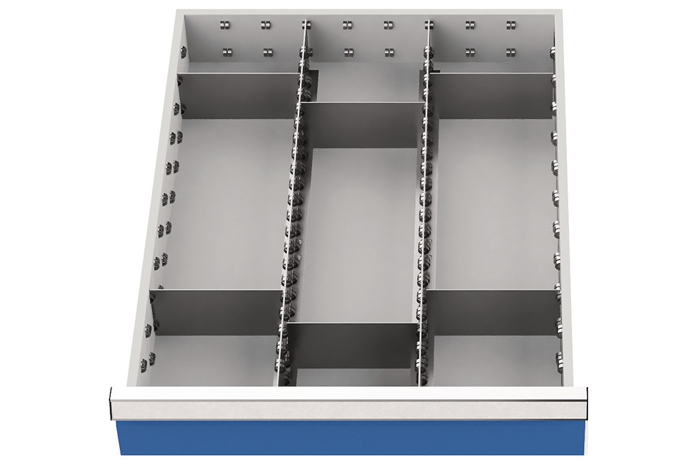 Schubladenunterteilungsmaterial Front H.150mm 2 Längs  und 6 Querteiler