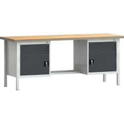 Werkbank PW 700 B2000xT700xH840mm Buche Multiplex lichtgrau grau 2 Schubl.2Türen