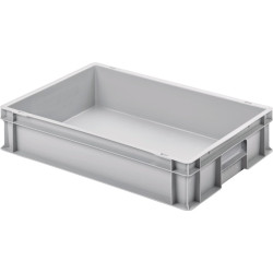 Transportstapelbehälter L600xB400xH120mm o.Deckel hellgrau PP geschl.Griffe