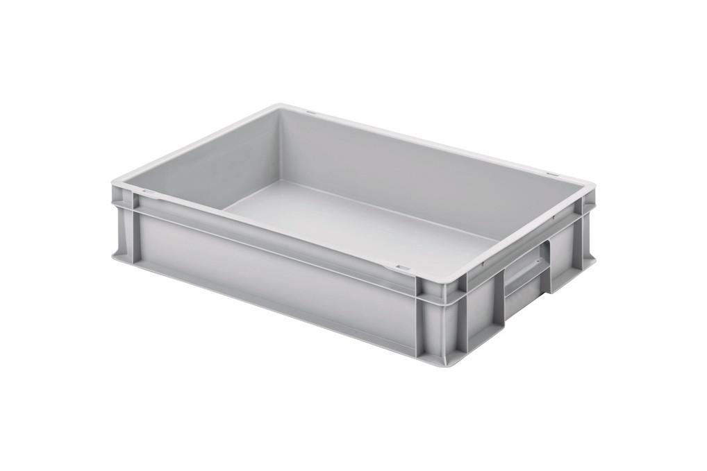 Transportstapelbehälter L600xB400xH120mm o.Deckel hellgrau PP geschl.Griffe