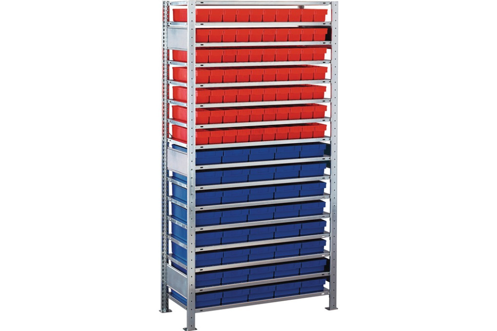 Steckregal H2000xB1000xT400mm Grundregal 16 Böden 70xL 400mm rot 40xL 400mm blau