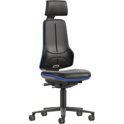 Arbeitsdrehstuhl Rl.m.Kopfstütze Kunstlederpolster schwarz blau 470 640mm BIMOS