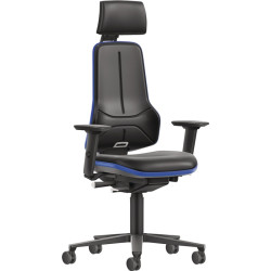 Arbeitsdrehstuhl Rl.m.Kopfstütze Kunstlederpolster schwarz blau 470 640mm BIMOS