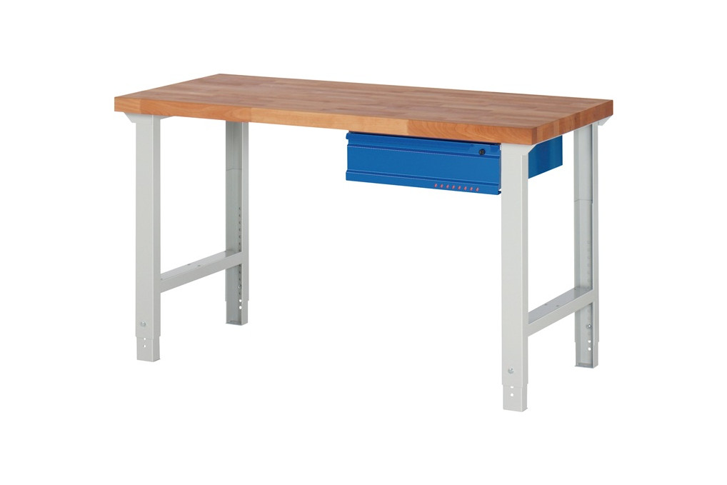 Werkbank Ser.BK 650 B1500xT700xH790 1140mm Buche massiv grau blau 1 Schubl.TW