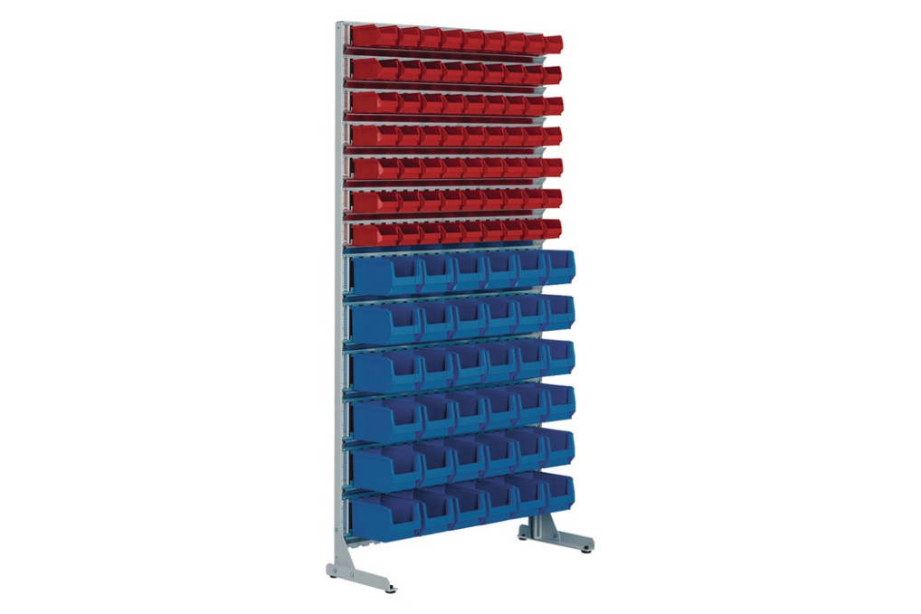 Ständerregal eins.H2010xB1010xT400mm 63xMK5 rot,36xMK4 blau lichtgrau