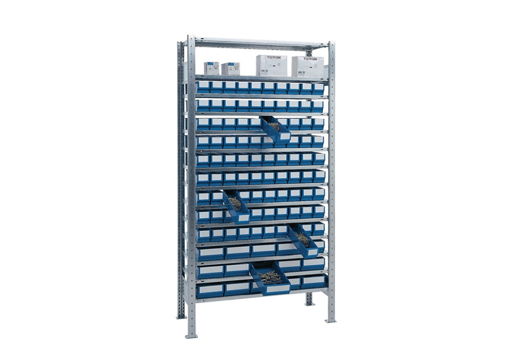 Steckregal H2000xB1000xT400mm Grundregal 14 Stahl Bd.90x3,15x4 blau TECWERK