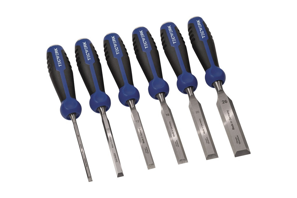 Stechbeitelsatz 6,10,12,16,20,26mm 2 K Heft.m.Schlagknopf 6 tlg.Krt.TECWERK