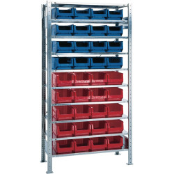 Steckregal H2000xB1000xT400mm Grundregal 10 Stahlbd.16xMK3Z blau,20xMK3Z rot TW Steckregal H2000xB1000xT400mm Grundregal 10 Stahlbd.16xMK3Z blau,20xMK3Z rot TW