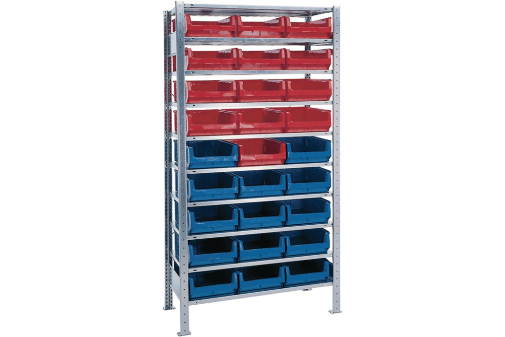 Steckregal H2000xB1000xT500mm Grundregal 10 Stahlbd.14xMK2Z blau,13xMK2Z rot TW
