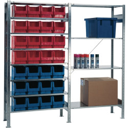 Steckregal H2000xB1000xT500mm Anbauregal 10 Stahlbd.14xMK2Z blau,13xMK2Z rot TW Steckregal H2000xB1000xT500mm Anbauregal 10 Stahlbd.14xMK2Z blau,13xMK2Z rot TW