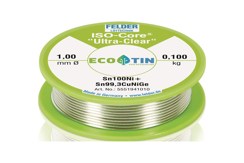 Lötdraht ISO Core® UltraClear 1mm 100g Sn100Ni FELDER Lötdraht ISO Core® UltraClear 1mm 100g Sn100Ni FELDER