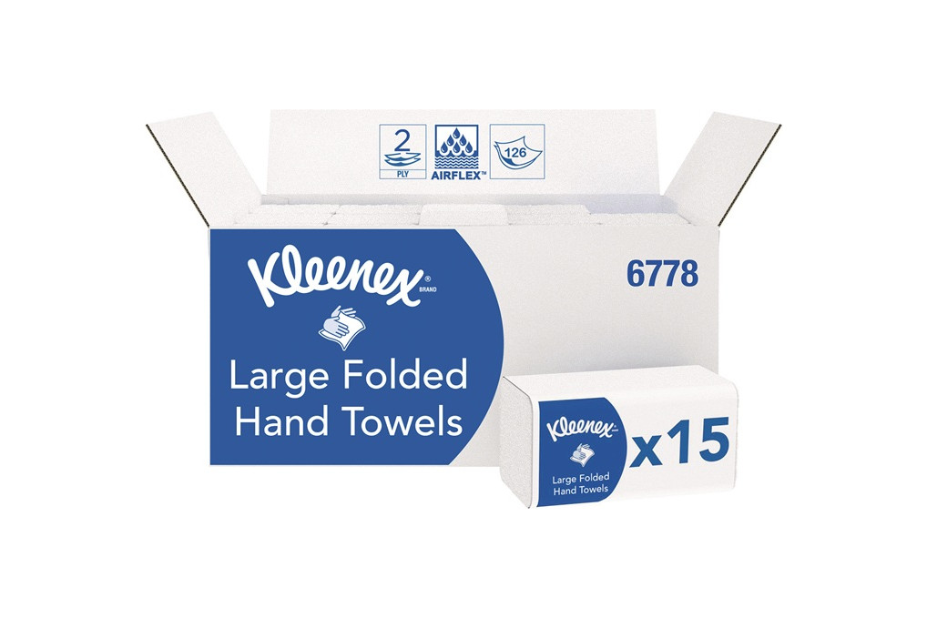 Falttuch KLEENEX® 6778 2 lag.weiß L.ca.320mmxB.ca.215mm 15 Pk.x124 Tü. 1860 Tü.